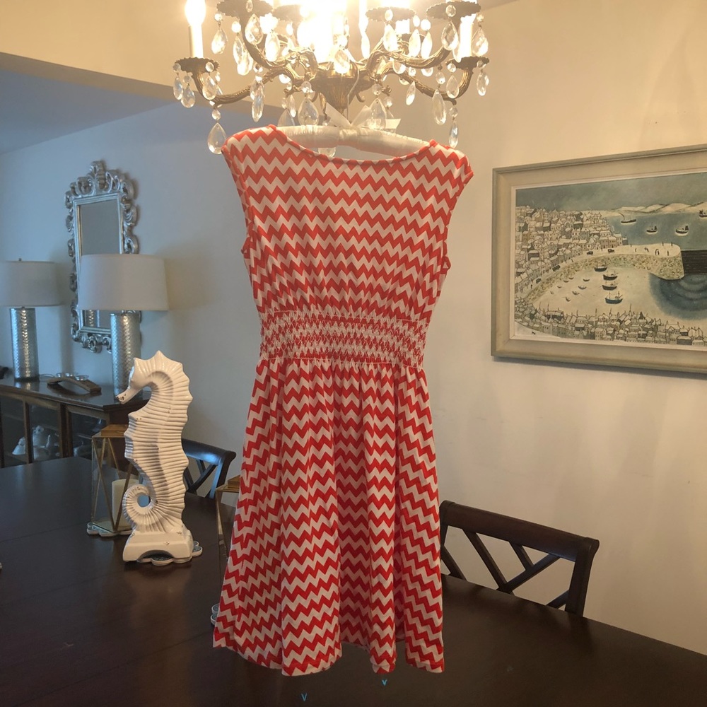 Kate Spade Vibrant Orange & White Zig Zag Dress XS